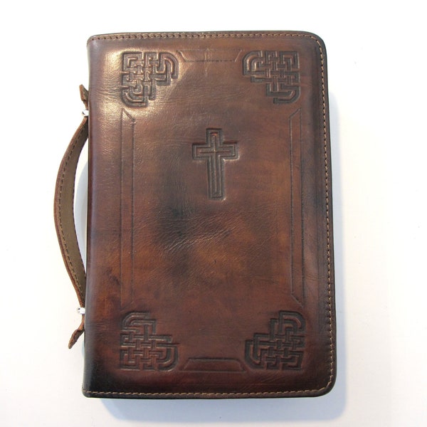 Bible Case, Leather Bible Cover with zipper and top handle, Personalized with initials