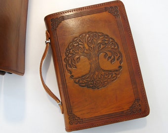 Leather Book Cover, Book Case with zipper and top handle, Personalized with initials, available in 6 designs,