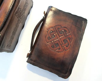 Leather Bible Cover, Case for Bible with zipper and top handle, Personalized with initials, available in 5 designs,