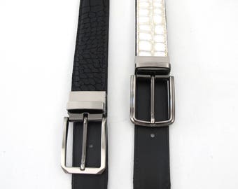 Snake embossed Leather Belt, Black Leather Belt, Beige Leather belt Business leather belt comes in 2 colors, Douple face belt