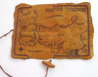 Tobacco pouch, Handmade pouch with pyrography decoration. The map of the thrones, Games of Thrones