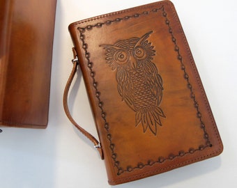 Leather Book Cover, Book Case with zipper and top handle, Personalized with initials, available in 6 designs,
