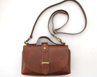 Brown Leather Bag, Leather Shoulder Bag, Small Cross-Body Bag, Leather Cross Body Bag