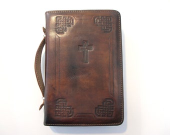 Bible Case, Leather Bible Cover with zipper and top handle, Personalized with initials