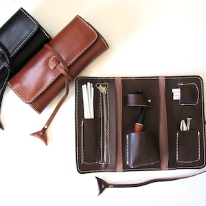 Handmade leather pipe pouch available in three colors