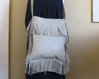 Fringed Leather Bag, Gray Crossbody bohemian bag, Boho bag, available in 16 Colors