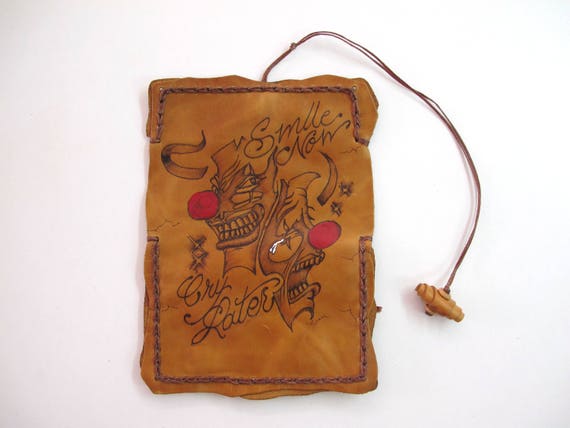 Tobacco pouch Handmade pouch with pyrography decoration. The Joker