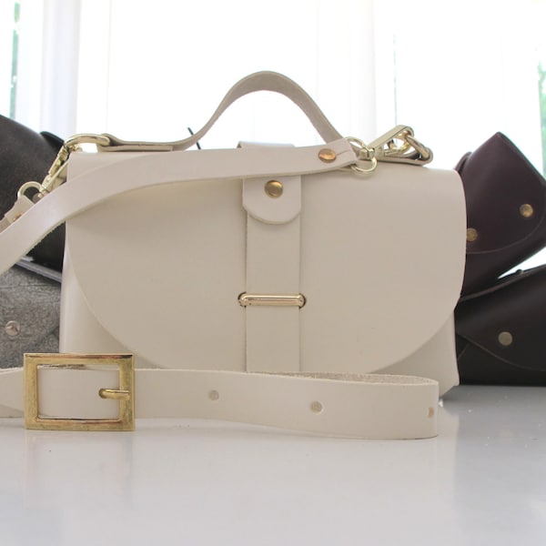 Ivory Leather Bag, Leather Shoulder Bag, Cross-Body Bag, Small Leather Cross Body Bag