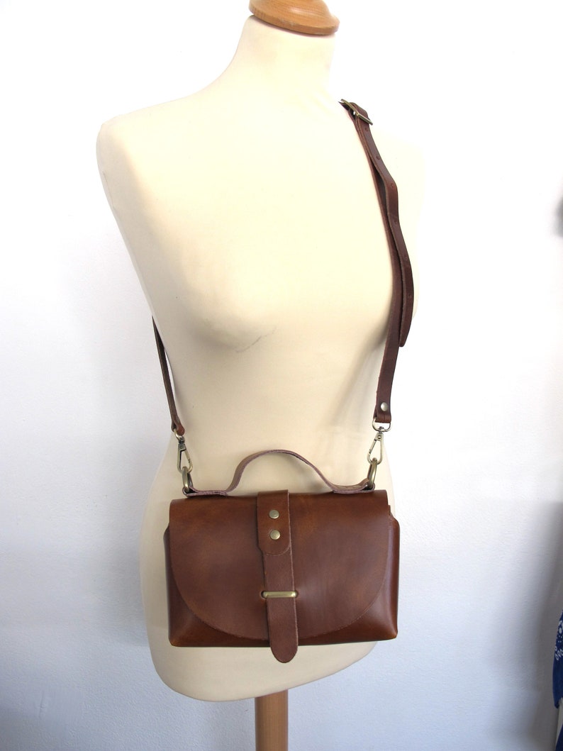 Brown Leather Bag, Leather Shoulder Bag, Small Cross-Body Bag, Leather Cross Body Bag image 4