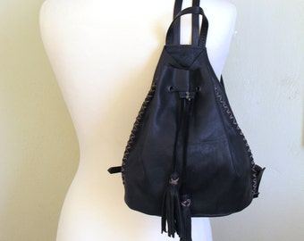 Small Women or Girls Handmade Black Leather Backpack available in 9 colors