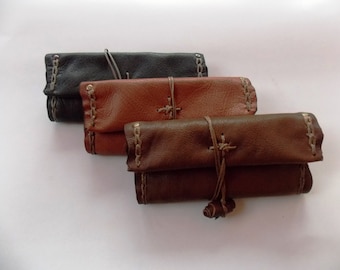 Handmade exclusive leather tobacco pouch in 3 colors