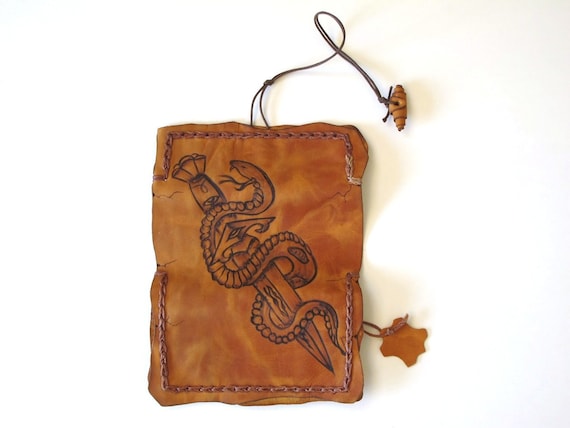 Handmade Exclusive Leather Tobacco Pouch With Pyrography