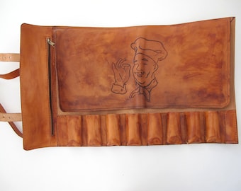 Kochmessertasche, personalisierte Ledermesserrolle, Kochmesserrolle, Messeretui, Werkzeugrolle, Lederrolle für 8 Messer, Geschenk für Köche