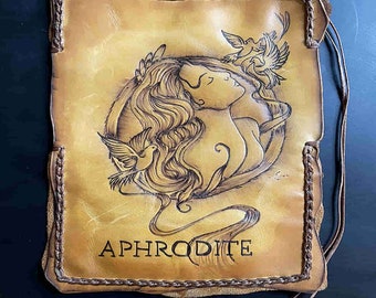 Leather Tobacco Pouch with Pyrography - Greek Mythology