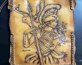 Leather Tobacco Pouch with Pyrography - Greek Mythology