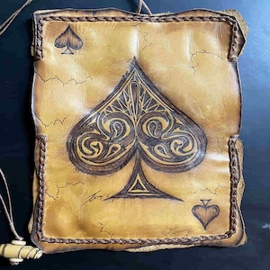 Leather Tobacco Pouch with Pyrography - Ace of Spades