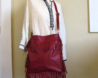 Red Leather Fringe Bag, Crossbody bohemian bag available in 16 Colors