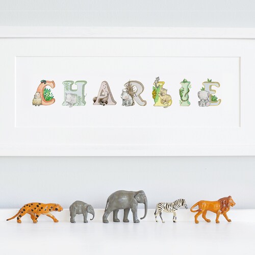 FRAMED Name Art Personalised Print Jungle Animal Boy's Etsy