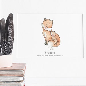 Mother Fox Art Print, UNFRAMED Picture for baby, Woodland Animal, Children's Nursery, Watercolour, Neutral Modern, Unisex Wall Art