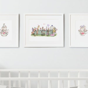 Enchanted Tea Set, UNFRAMED Nursery Art Prints, Baby Girl, Pink, Nursery Art, Children's illustration, Pictures for Girl's room, Wall decor image 1