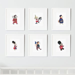 UNFRAMED SET of 6 Prints, London Theme Nursery, British Guard, Beefeater, Queens Cavalry, Royal Baby Art, Children's Pictures, Paintings