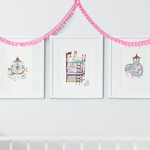 Royal Collection, UNFRAMED Nursery Prints, Princess and the Pea, Princess Carriage, Baby Girl Nursery, Girl's Pictures, Fairytale Art