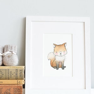UNFRAMED Fox Art Print, Animal del bosque, Arte recién nacido, Guardería infantil, Pintura de acuarela, Moderno neutro, Arte de pared unisex