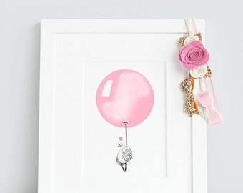 Rose Pink, UNFRAMED Balloon Art, Pastel, Dusty, Soft, Pink, Nursery Art, Girl's Bedroom, Kid's Gift, Christening Gift, Birthday Present