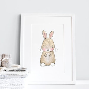 Baby Bunny, UNFRAMED Rabbit Nursery Art, Fine Art Print, for Baby's Bedroom, New Baby Gift, Baptism Gift, Christening Present