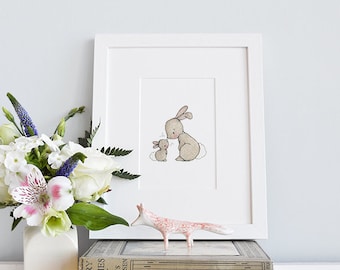 Bunny picture, UNFRAMED Rabbit illustration, Kid's wall decor, Unisex nursery, Childrens decor, Classic kid's Art, Neutral Nursery Gift