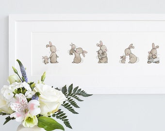 FRAMED Bunny picture, Rabbit illustration, Kid's wall decor, Unisex nursery, Childrens decor, Classic kid's Art, Neutral Nursery, Baby gift