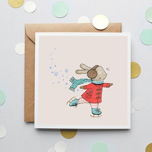Skater Bunny, Weihnachtskarte, Kinderweihnachten, Grußkarte, Kinderfestlich, Jahreszeitengrüße, Baby 1st Christmas, Mädchen Weihnachtskarte,