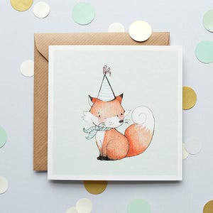 Volpe, Biglietto per bambini, Biglietto per nascita, Colore menta, Animale, Biglietto di compleanno, Biglietto unisex, 100% riciclato, Biglietto d'auguri
