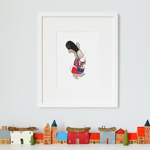 Liebre baterista de Londres, impresión UNFRAMED, La guardia de la reina, arte británico para niños, guardería temática de Londres, dormitorio infantil, ilustración icónica