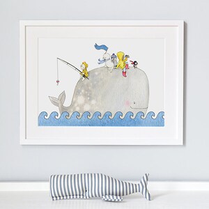Whale Nursery Art, UNFRAMED Kid&#39;s Picture, Fine Art Print, Baby&#39;s Bedroom Watercolour, Drawing, Nautical Illustration, Sea, Ocean, decor
