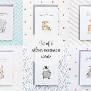 Conjunto de 6 Tarjetas de Ocasión, Animal Caprichoso, Tarjetas de Felicitación para Niños, Bautizo, Nuevo Bebé, Cumpleaños, Unisex, Niño o Niña, Conjunto de Tarjetas para Niños
