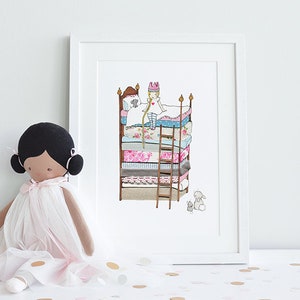 Princess and the Pea, UNFRAMED Picture, Girl's Nursery Art, Modern Floral Pink, Fairy tale Art, Princess Print, We can add your name!