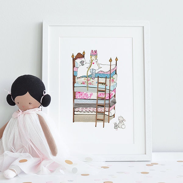 Prinzessin auf der Erbse, UNGERAHMT Bild, Mädchen Kinderzimmer Kunst, modernes Blumen rosa, Märchen Kunst, Prinzessin Print, Wir können Ihren Namen hinzufügen!