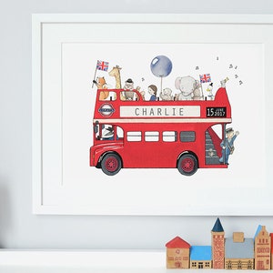 London Bus, UNFRAMED Nursery Art, Children's Print, Iconic British, Routemaster, Red Bus Picture, Kid's British Theme, Add your name & date!