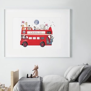 UNFRAMED extra large print, Big London bus, Vintage Routemaster, kid's illustration, British theme, Nursery Art, Childrens wall art