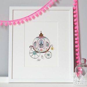 Princess Carriage, UNFRAMED Girl's Picture, Nursery Art, Princess Theme, Modern, Fairy tale Theme, Girl's Bedroom Print, Baby Girl Gift