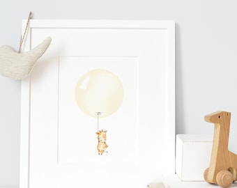 Soft Yellow, UNFRAMED Kid's Balloon Art, Nursery Picture, Pastel Neutral, Minimal Modern, Unisex Print, for Children's Bedroom, Shower Gift