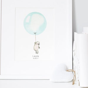 Mint, UNFRAMED Balloon Art, Nursery Print, Pastel Pale Green, Modern Kid's Picture, Wall Art, Christening Gift, Baptism, Birthday Present, image 1