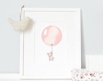 Peach, UNFRAMED Balloon Art, Children's Picture, Nursery Wall Art, Girl's Gift, Pink, Pastel, Pale, Kid's Art Print, UK Shop