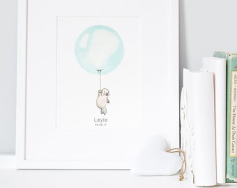 Mint, UNFRAMED Balloon Art, Nursery Print, Pastel Pale Green, Modern Kid's Picture, Wall Art, Christening Gift, Baptism, Birthday Present,