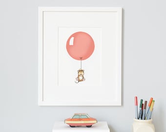 Terracotta, UNFRAMED Balloon Art, Nursery Picture, Bright, Modern, Whimsical, Children's Wall Art, Bedroom Decor, Baptism Gift, UK Kid's Art