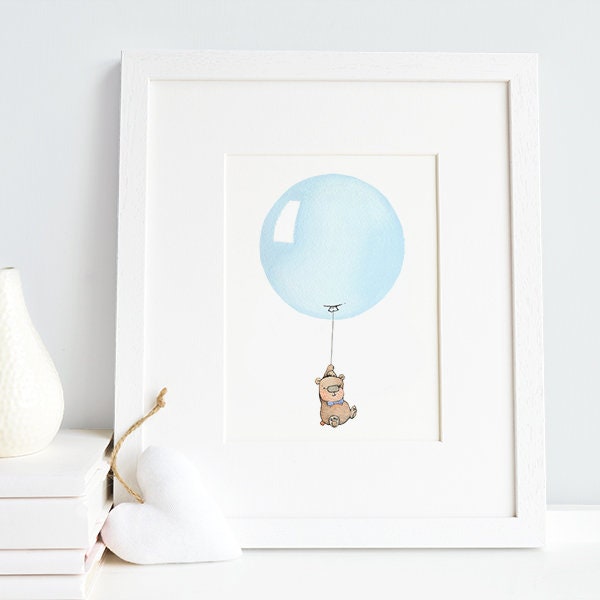 Pastel Blue, UNFRAMED Balloon Art Print, Children's Picture, Kid's bedroom / Nursery Wall Art, Baby Boy, New Baby Gift,