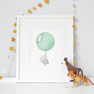 Jade Green, UNFRAMED Balloon Picture, Nursery Art Print, Children's Bedroom, Baby Boy, Shower Gift, Whimsical, Modern Kid's Art