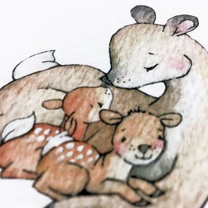 Mother Deer Art Print, UNFRAMED Picture for baby, Woodland Animal, Children's Nursery, Watercolour, Neutral Modern, Unisex Wall Art
