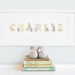 Unisex Woodland FRAMED Name Art, Personalised Print, Woodland Animal, Neutral Baby Nursery, Kid's Wall Art, New Baby Gift